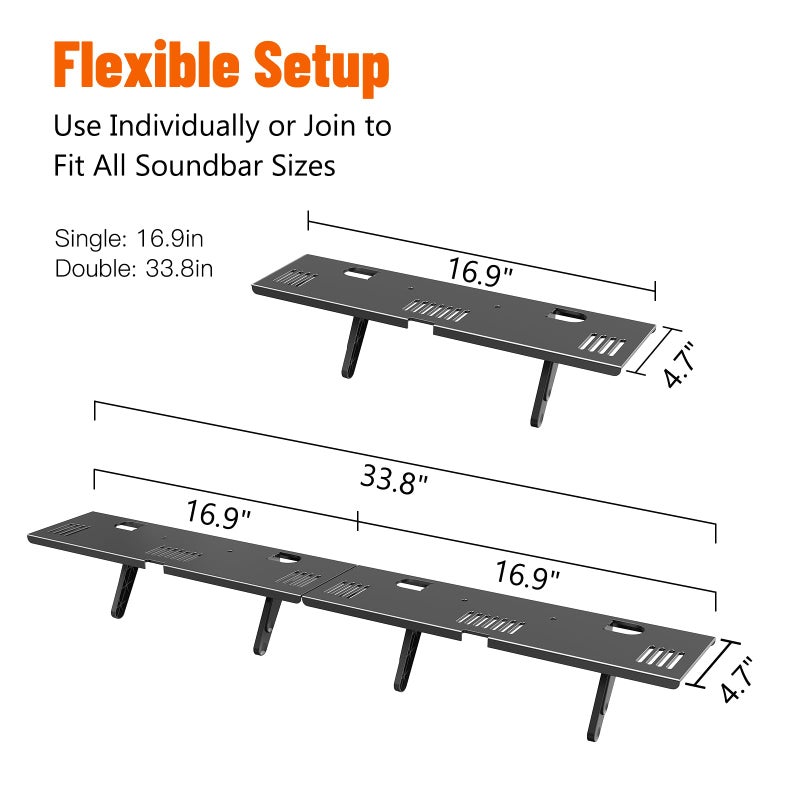 CUISIBOT Soundbar Mount, No Drilling Steel TV Top Shelf Fits Most of Sound Bars Up to 15 Lbs, Universal Sound Bar TV Mount Bracket, Sound Bar Stand Compatible with Samsung, Sony, LG,Bose, 33.8x4.7inch - Image 4