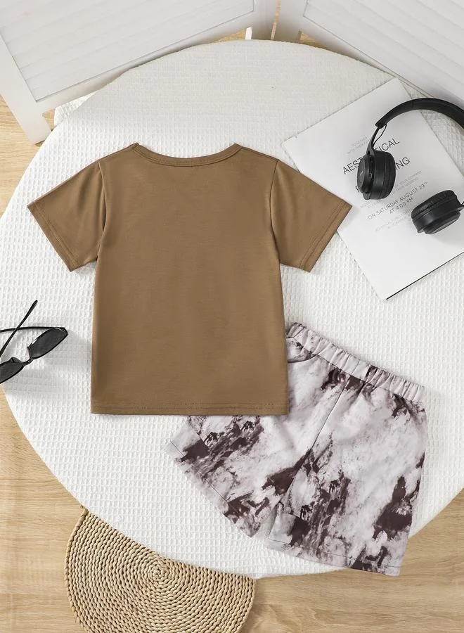 تايك تو Boys Graphic Print Pocket Detail Shirt and Acid Wash Shorts Set