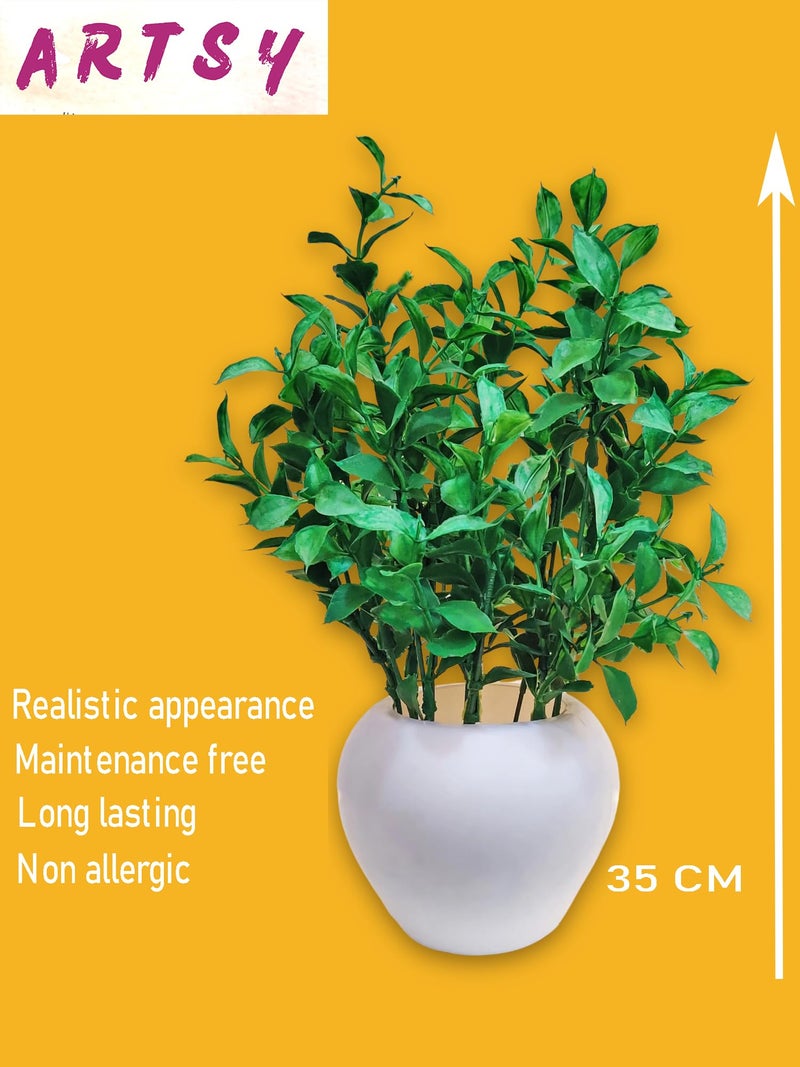 ARTSY® Artificial Plants with Pot for Home Decor, Leaves, Plants for Pot/vase, Home/Office Decor, Gift, Craft, Artificial Flowers with Pot, Combo, Pack of 1 Piece, 35 cm Height, Green Mix - Image 5