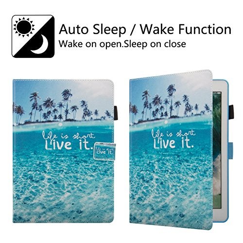 Dteck Case for Apple iPad Air (10.5") & iPad Pro (10.5"), Fold Stand Flip Case - Protective Leather Magnetic Cute Cover with Auto Sleep Wake & Card Holders (Blue Beach) - Image 3