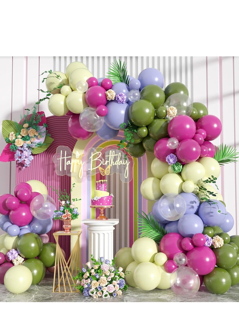 SYOSI Paready Green Pink Balloons Garland Arch Kit, 125Pcs Retro Peach Arch, Macaron Purple Yellow Balloon for Flower Theme Wedding Bridal Shower Birthday Baby Party Decoration - Image 1
