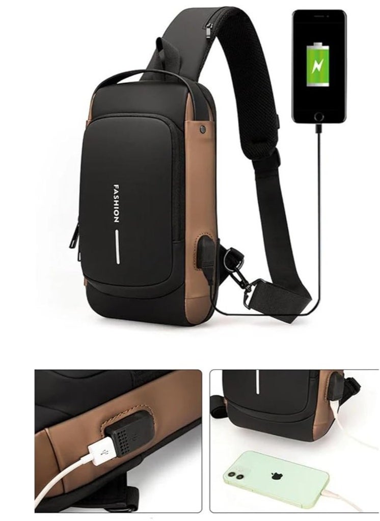 LIMITLESS Men's Sling Shoulder Backpack USB Charging Sport Sling Anti-Theft Shoulder Bag, Waterproof Crossbody Bags Chest Daypack for Hiking Cycling Travelling Outdoor, Black  - Image 4