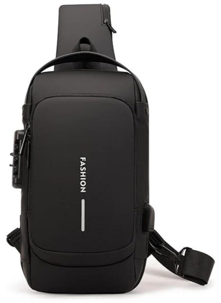 LIMITLESS Men's Sling Shoulder Backpack USB Charging Sport Sling Anti-Theft Shoulder Bag, Waterproof Crossbody Bags Chest Daypack for Hiking Cycling Travelling Outdoor, Black  - Image 1
