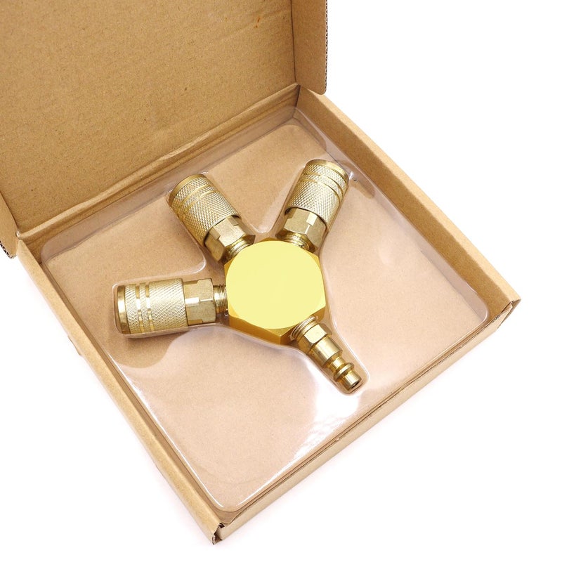 Tnuocke Air Splitter 3-Way Manifold Hex Style with 3 Pieces Brass Industrial Coupler and 1/4" Plug,Air Compressor Hose Accessories Quick Connect Fittings - Image 5