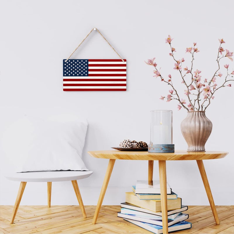 BELLOWDEER Rustic American Flag Wood Hanging Sign  Farmhouse Patriotism Artwork Decor  Patriotism American Wooden Plaque Sign Wall Art Decor Signs Summer Home Office Decoration 12x6 Inches - Image 2