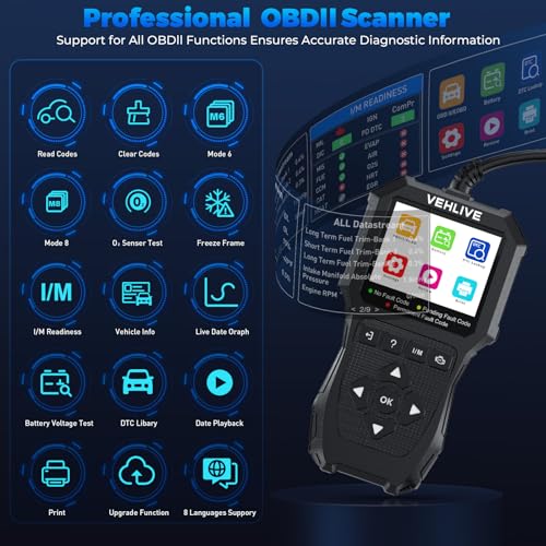 VEHLIVE OBD2 Scanner Diagnostic Tool, Check Engine Light Car Code Reader with Reset, Battery Tester, Live Data, Freeze Frame, I/M Readiness, Car Scanner Diagnostic Tool for All OBDII Car After 1996 - Image 5