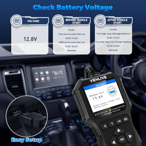 VEHLIVE OBD2 Scanner Diagnostic Tool, Check Engine Light Car Code Reader with Reset, Battery Tester, Live Data, Freeze Frame, I/M Readiness, Car Scanner Diagnostic Tool for All OBDII Car After 1996 - Image 4