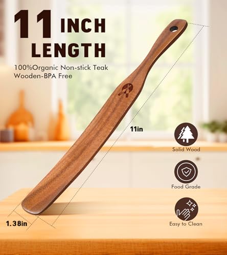 ICSTI Skinny Spurtle for Sourdough Starter, Mixing, Reaching Bottom of Jar, Dough Whisk, Natural from High Moist Resistance Teak, Spurtles Kitchen Tools Wooden Kitchen Utensils for NonStick Cookware - Image 2