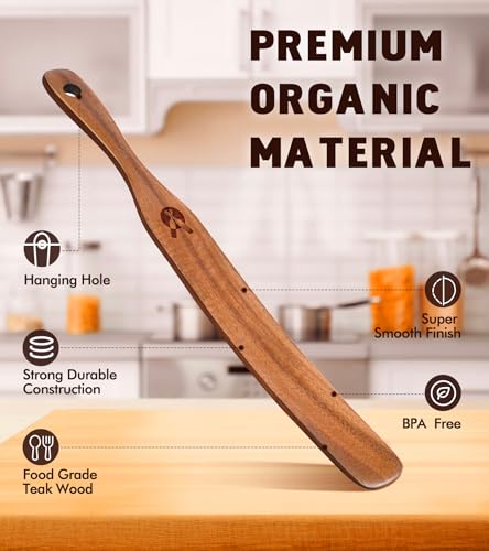 ICSTI Skinny Spurtle for Sourdough Starter, Mixing, Reaching Bottom of Jar, Dough Whisk, Natural from High Moist Resistance Teak, Spurtles Kitchen Tools Wooden Kitchen Utensils for NonStick Cookware - Image 3