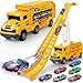 Bstoyder Kids Toys for 3 4 5 6 7 8 Years Old Boys Carrier Truck Transport Car Toys Foldable 2 Layer Car Race Track Playset with 25in Race Track 6 Metal Toy Cars Birthday Toy Gift for ToddlerYellow - Image 2