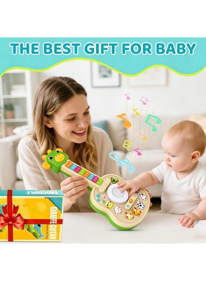 A baby animal-shaped, sound-making guitar toy, an interactive musical toy with piano keys and light-up knobs, suitable for toddlers 47-2.44 inches and above. It's an early childhood education toy, a sensory toy for babies, and a great Christmas gift for children. - Image 5