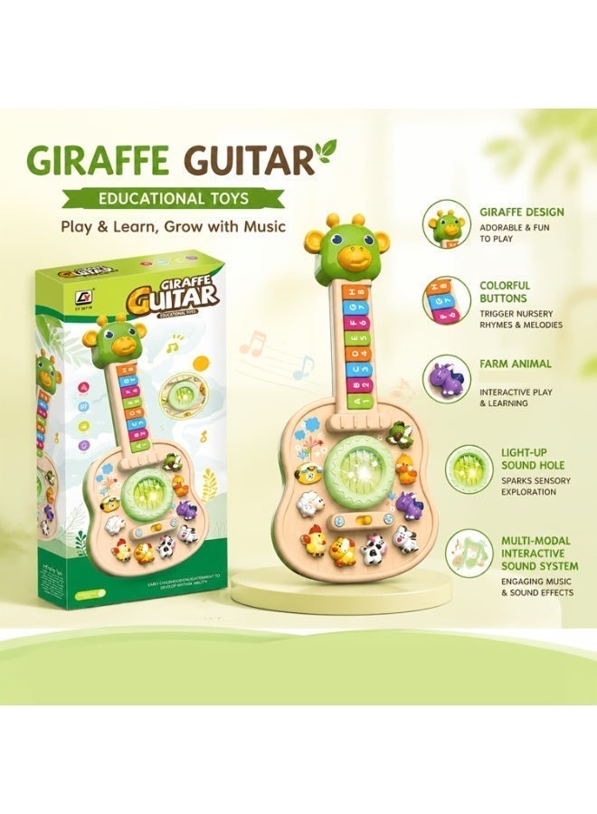 A baby animal-shaped, sound-making guitar toy, an interactive musical toy with piano keys and light-up knobs, suitable for toddlers 47-2.44 inches and above. It's an early childhood education toy, a sensory toy for babies, and a great Christmas gift for children. - Image 3