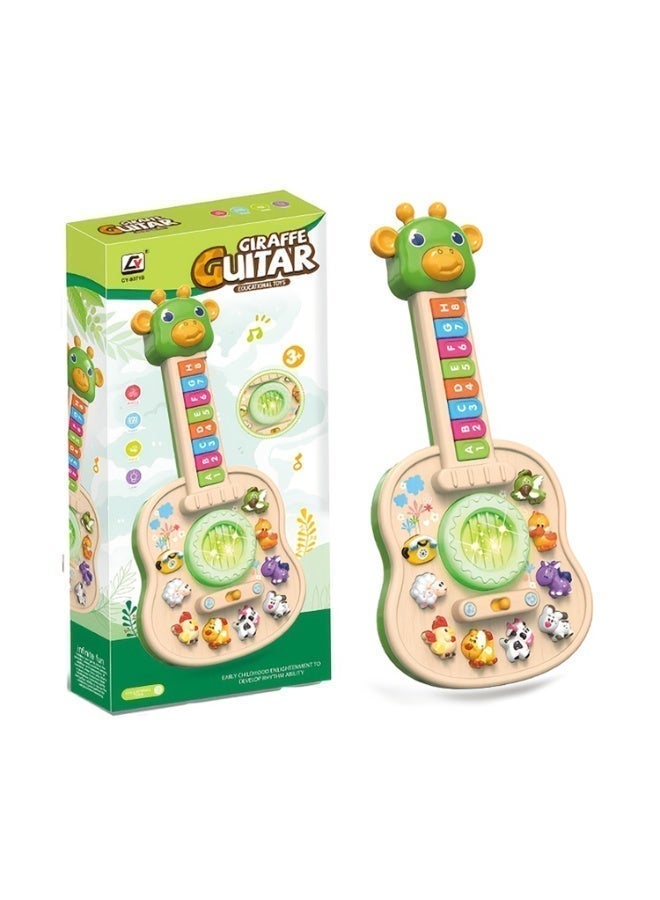 A baby animal-shaped, sound-making guitar toy, an interactive musical toy with piano keys and light-up knobs, suitable for toddlers 47-2.44 inches and above. It's an early childhood education toy, a sensory toy for babies, and a great Christmas gift for children. - Image 1