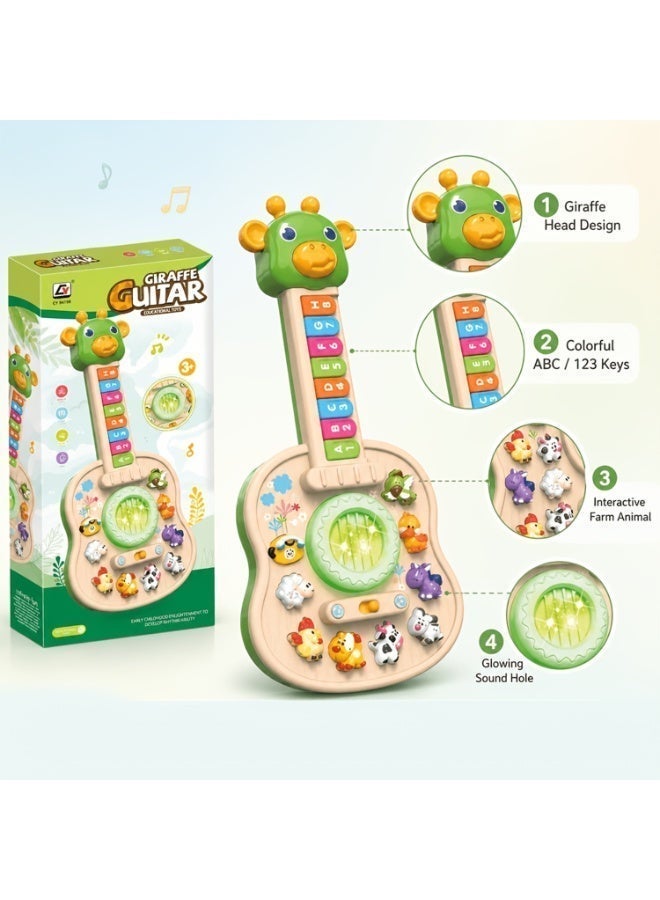 A baby animal-shaped, sound-making guitar toy, an interactive musical toy with piano keys and light-up knobs, suitable for toddlers 47-2.44 inches and above. It's an early childhood education toy, a sensory toy for babies, and a great Christmas gift for children. - Image 2