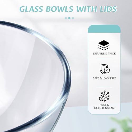 Luvan Glass Mixing Bowls with Lids Set(4.5QT, 2.7QT, 1.1QT)-Large Glass Mixing Bowls, Clear Salad Bowl for Baking, Cooking, Serving, Food Prep, 3PC Nesting Bowls for Kitchen Storage & Dishwasher Safe - Image 5