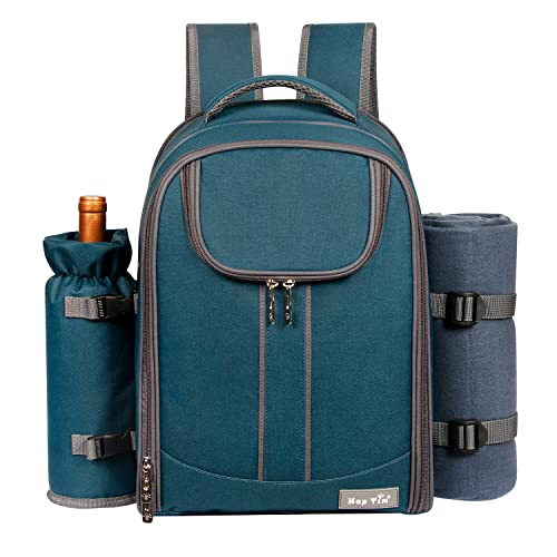Hap Tim Picnic Basket Backpack for 4 Person with Blanket Wine Holder Cooler Compartment Cutlery Set Couples Gifts Mr Mrs Gifts Bridal Shower Gifts Registry Wedding Registry Blue 3065BL - Image 3