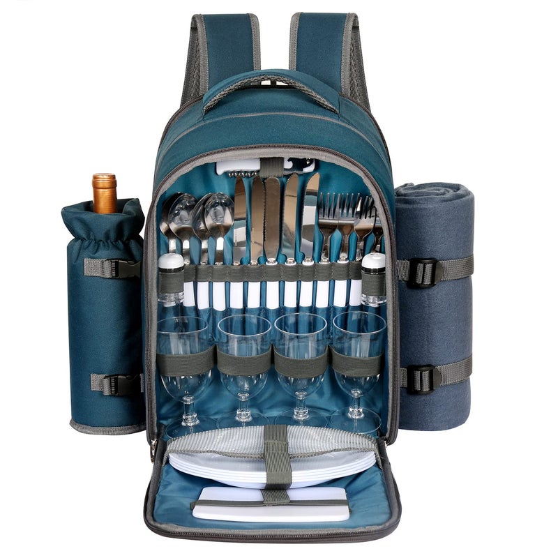 Hap Tim Picnic Basket Backpack for 4 Person with Blanket Wine Holder Cooler Compartment Cutlery Set Couples Gifts Mr Mrs Gifts Bridal Shower Gifts Registry Wedding Registry Blue 3065BL - Image 2