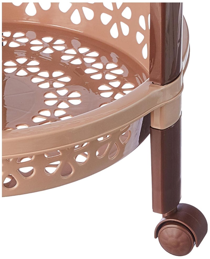 Nayasa Candy Round Trolley 3 Layers Kitchen Organizer Stand for Kitchen Shelf Organizer Vegetable Basket for Onion Potato Vegetable Trolley with Wheel 335 X 335 X 58 cm Beige - Image 2