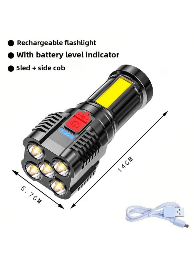LED Flashlight Small Outdoor Multi-function Cob Work Light USB Rechargeable Portable Mini Flashlight Wholesale-Product Specifications:5 Cores-dark Night Black  - Image 1