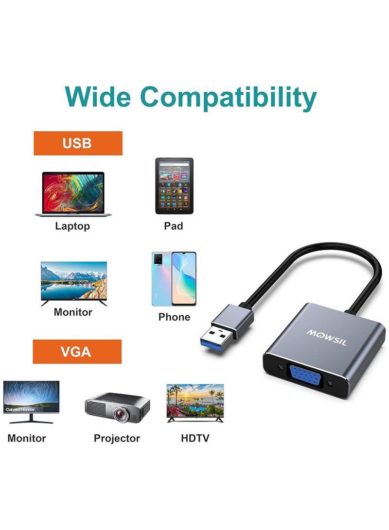 MOWSIL USB to VGA Adapter, 1080P USB 3.0 to VGA Full HD Converter[Aluminium Shell] - Image 2
