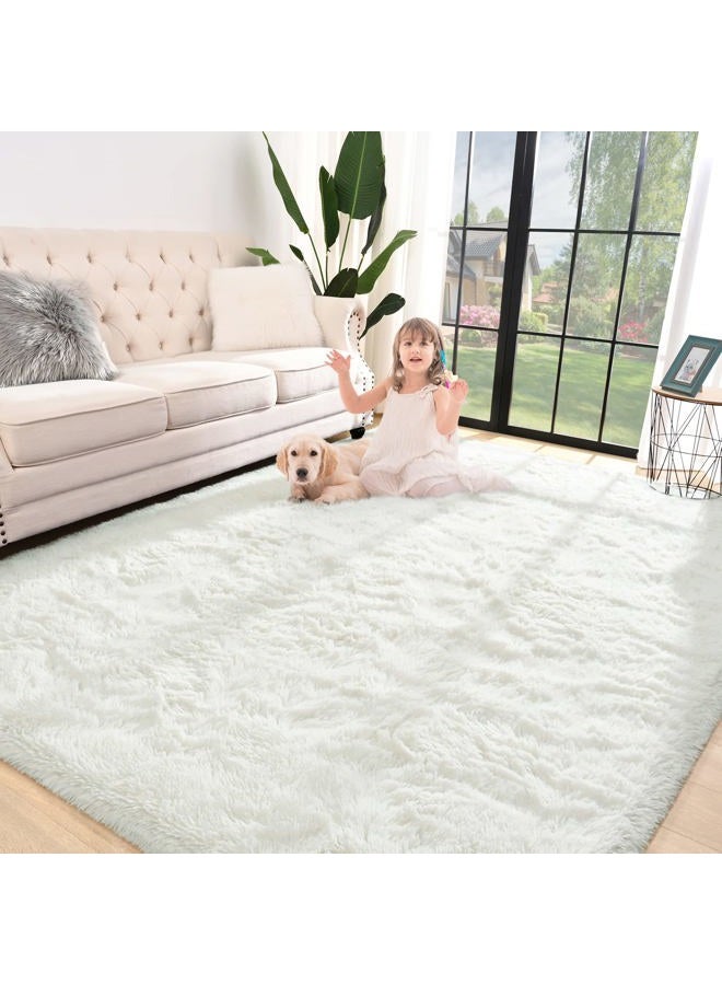 Jelymark Super Soft Shaggy Rug for Bedroom, 6x9 Feet Fluffy Carpet for Living Room, Fuzzy Indoor Plush Area Rug for Home Decor, Furry Floor Rugs for Dorm, Kids Nursery Rug for Girls, Cream White - Image 1