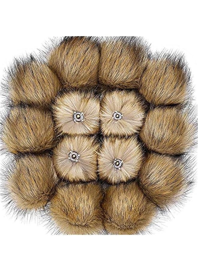 14 Pieces Faux Fur Pom Pom Ball Fluffy Pompom Ball with Removable Press on for Knitting Hat Gloves Keychains Accessories(Natural)  - Image 1