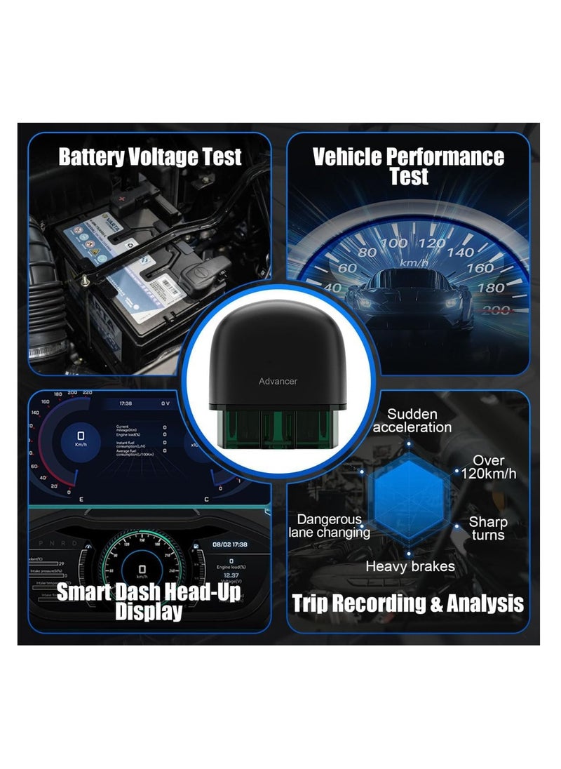 SYOSI - Advancer AD20 Pro Wireless OBD2 Scanner Diagnostic Tool - Compatible with iPhone & Android - Enhanced Car Code Reader - All System Scan, Oil Reset, CEL Turn Off, Performance and Voltage Test - Image 1