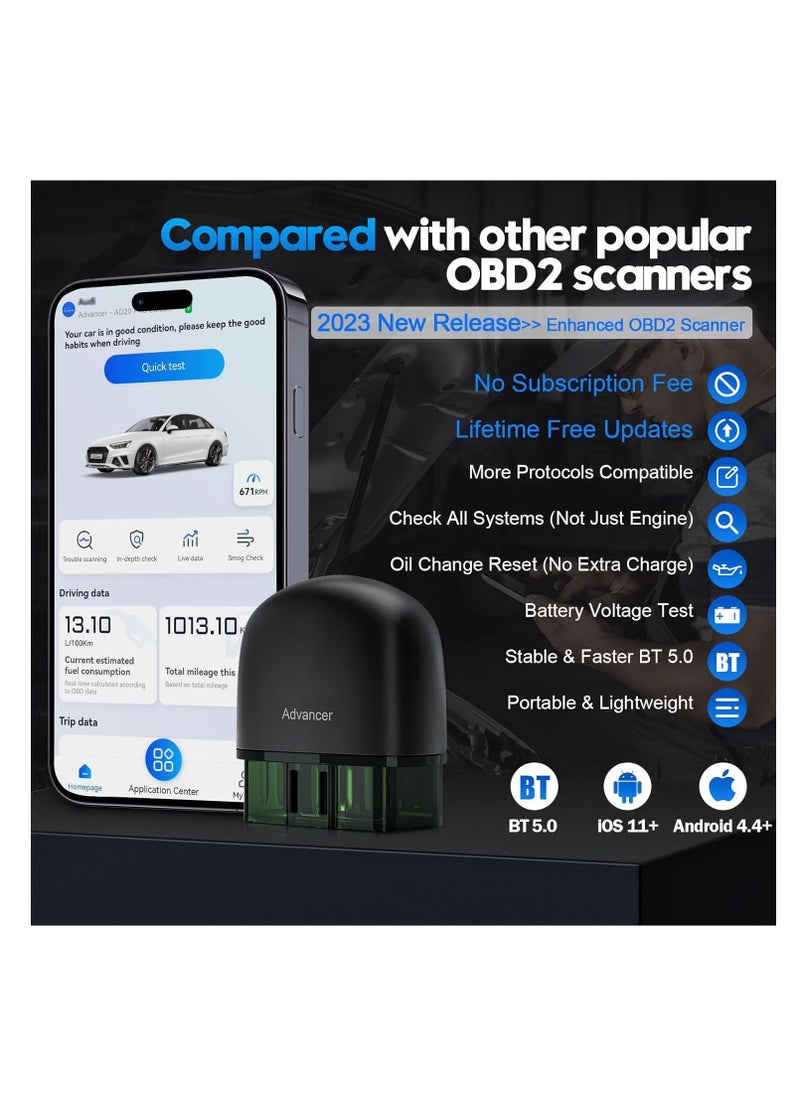 SYOSI - Advancer AD20 Pro Wireless OBD2 Scanner Diagnostic Tool - Compatible with iPhone & Android - Enhanced Car Code Reader - All System Scan, Oil Reset, CEL Turn Off, Performance and Voltage Test - Image 1