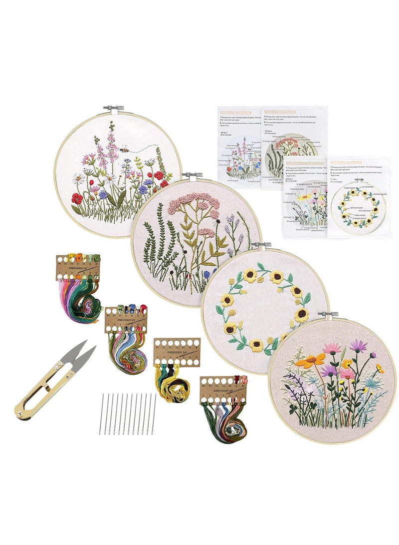 Sweet seven طقم بدء التطريز الكامل: 4 عبوات مع حلقة، خيوط ملونة، مقصات، وتعليمات - مثالي للمبتدئين من جميع الأعمار - أطقم تطريز يدوية للبالغين والأطفال - Image 1
