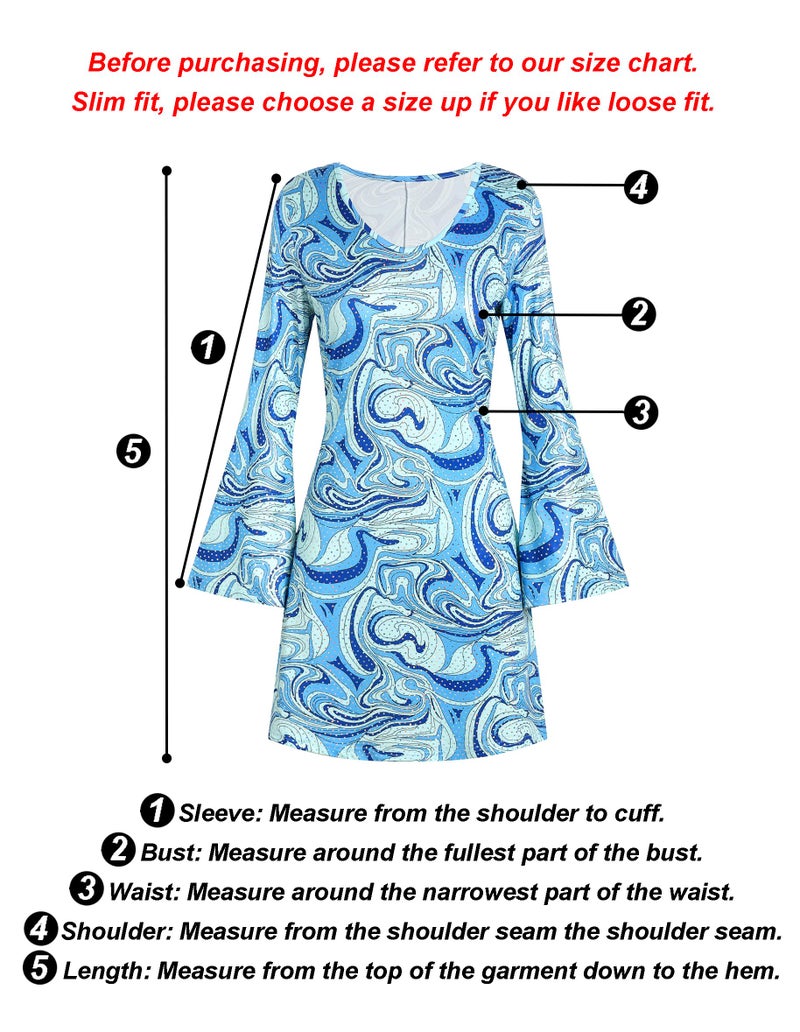 Deerjoke 70s Disco Outfit Women, 7 PCS 70's Disco Dress Costume Hippie Clothes Accessories Jewelry Halloween (Blue, Medium) - Image 2