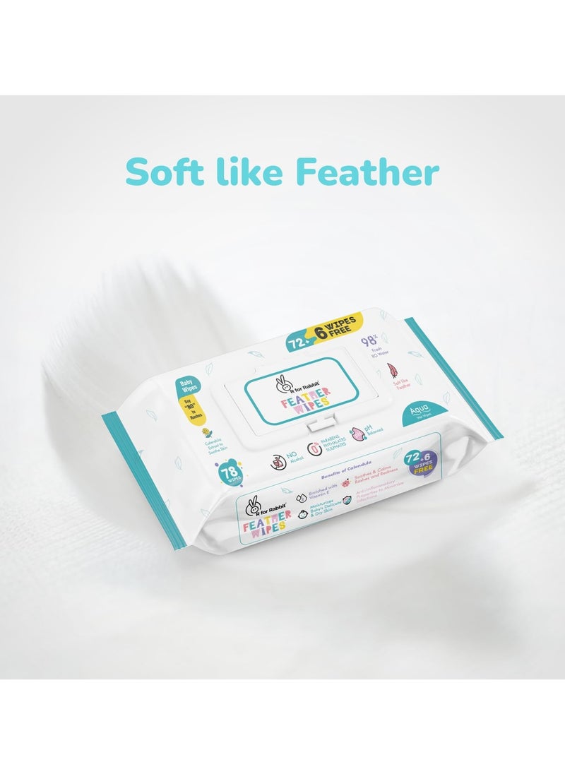 R for Rabbit Feather Aqua Baby Wipes Pure Water Wet Wipes with Lid Combo Pack 312 Units 4 Packs  - Image 4