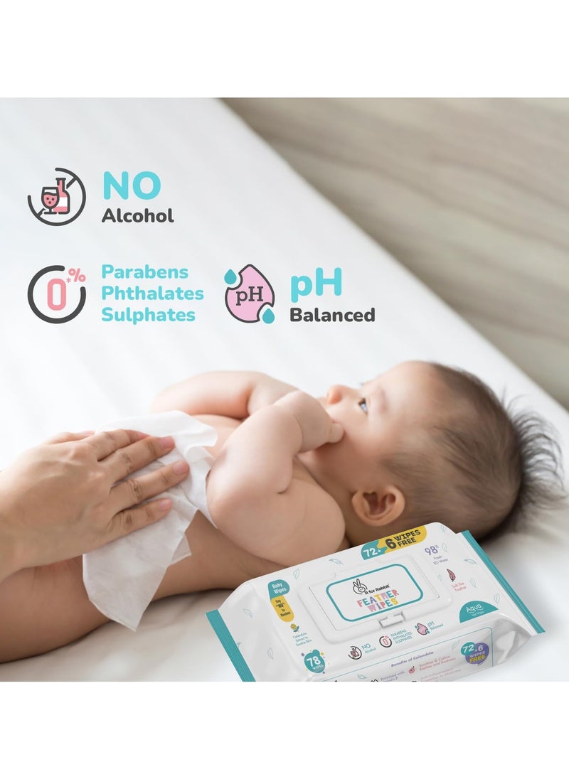 R for Rabbit Feather Aqua Baby Wipes Pure Water Wet Wipes with Lid Combo Pack 312 Units 4 Packs  - Image 2