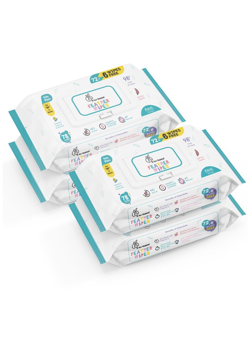 R for Rabbit Feather Aqua Baby Wipes Pure Water Wet Wipes with Lid Combo Pack 312 Units 4 Packs  - Image 1