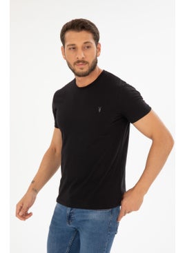 Four Man Men's Black Crew Neck Cotton Relaxed Fit T-Shirt  - Image 4