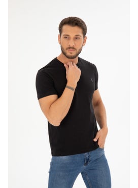 Four Man Men's Black Crew Neck Cotton Relaxed Fit T-Shirt  - Image 3