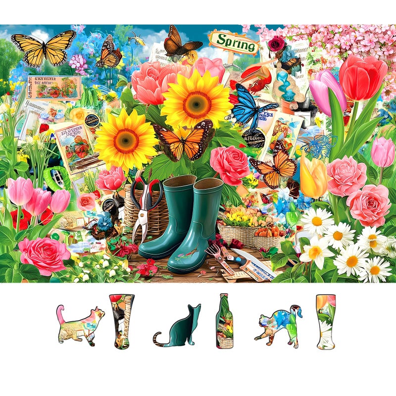 MINIWAN Spring Garden Butterfly 500 Piece Jigsaw Puzzle for Adults Vintage Colorful Flower Art Tulips Sunflowers Puzzle with Letters on Back Fun Family Challenging Games Gift for Seniors 23x15 - Image 3
