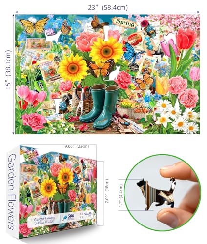 MINIWAN Spring Garden Butterfly 500 Piece Jigsaw Puzzle for Adults Vintage Colorful Flower Art Tulips Sunflowers Puzzle with Letters on Back Fun Family Challenging Games Gift for Seniors 23x15 - Image 5