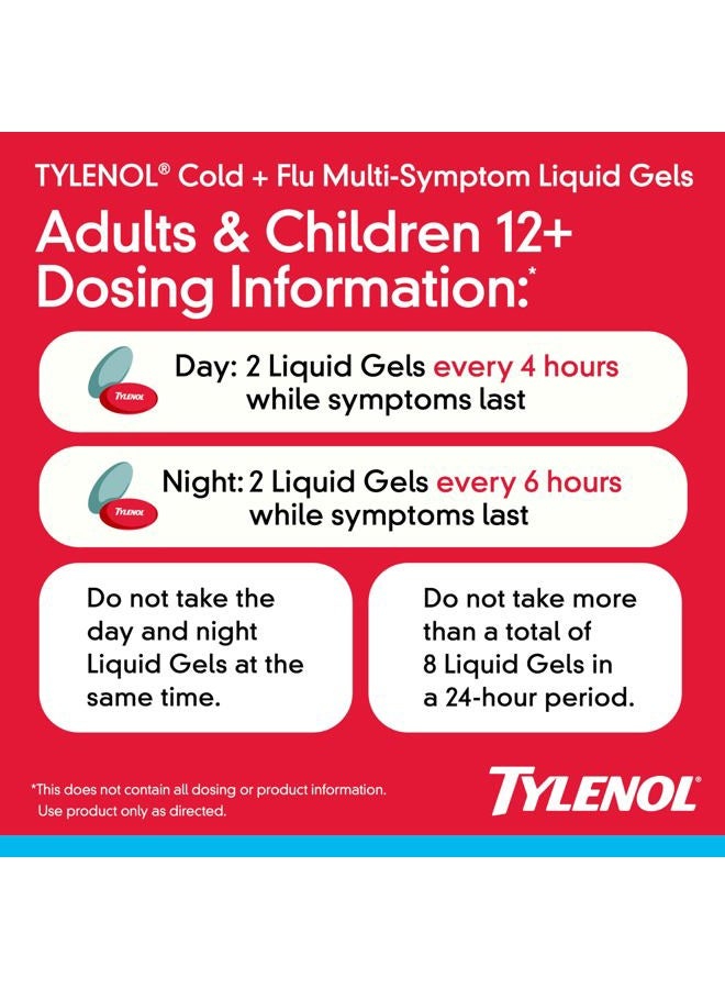 Tylenol عبوة مكونة من جيل سائل متعدد الأعراض للبرد والإنفلونزا نهارًا وليلاً، دواء لتخفيف أعراض البرد والإنفلونزا، مسكن للألم ومخفض للحمى + مثبط للسعال ومضاد للهستامين، 24 حبة - Image 4