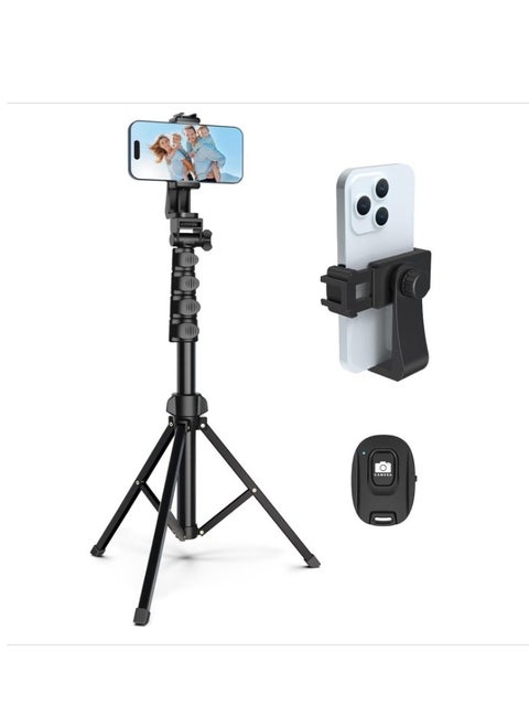 64-Inch Cell Phone Selfie Stick Tripod, Phone Tripod Stand All-in-1 With Wireless Remote,100% All Aluminum Stick And Legs,Lightweight, Phone Tripod For iPhone 16/15 Series, Galaxy S25, GO Pro,Digital Camera