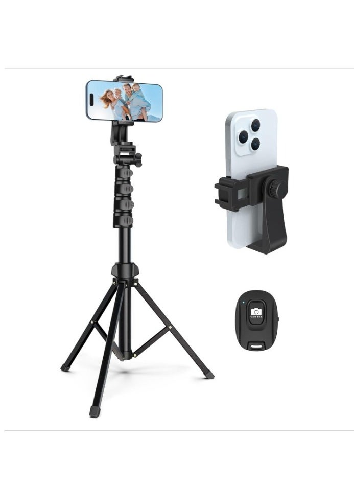 MIXDE - 64-Inch Cell Phone Selfie Stick Tripod, Phone Tripod Stand All-in-1 With Wireless Remote,100% All Aluminum Stick And Legs,Lightweight, Phone Tripod For iPhone 16/15 Series, Galaxy S25, GO Pro,Digital Camera - Image 1