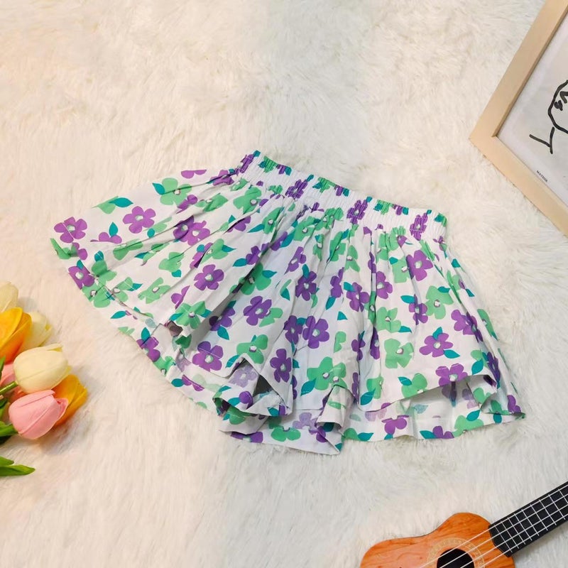 Floral Girls Skort 2023 Summer New Korean Fashion Sweet Kids Shorts Elegant Flower #001 