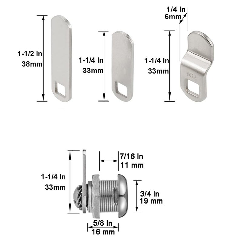 WOOCH Cabinet Cam Locks Keyed Alike  5/8  Cylinder Cam Locks For Tool Box Rv Compartment Mailbox Vending Machine Drawer File Cabinet  Fits 3/8  Max Panel Thickness  Chrome Finish With 3 Cams And 2 Keys - Image 3