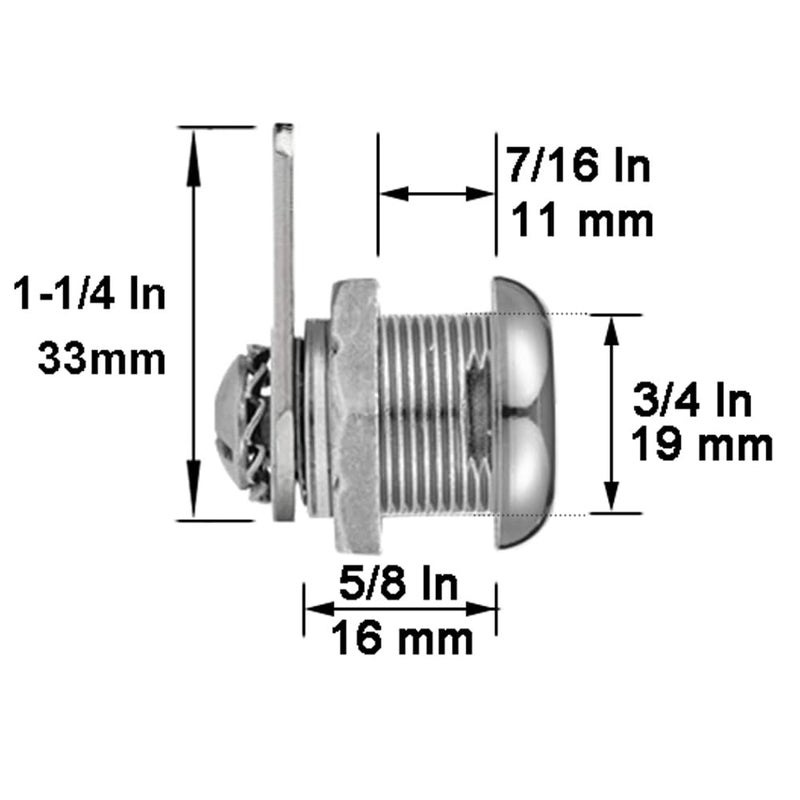 WOOCH Cabinet Cam Locks Keyed Alike  5/8  Cylinder Cam Locks For Tool Box Rv Compartment Mailbox Vending Machine Drawer File Cabinet  Fits 3/8  Max Panel Thickness  Chrome Finish With 3 Cams And 2 Keys - Image 2