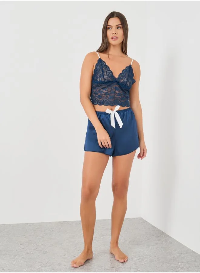 Take Two Take Two Floral Lace Bra and Satin Shorts Set