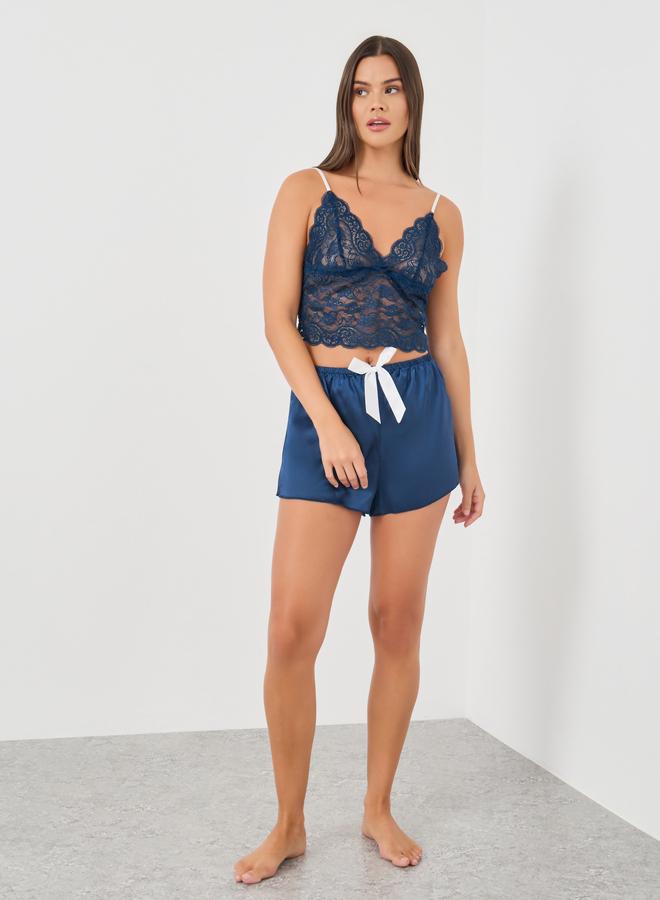 Take Two Floral Lace Bra and Satin Shorts Set - Image 2
