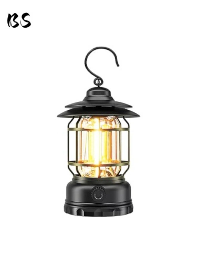 بي إس فانوس تخييم كلاسيكي بتقنية LED بسعة 1200 مللي أمبير | مصباح تخييم قابل لإعادة الشحن | مصباح معلق للتخييم | إضاءة قابلة للتعديل | منفذ Type-C | مناسب للخيام، الأماكن الخارجية، انقطاع التيار الكهربائي، المشي لمسافات طويلة، حالات الطوارئ، والصيد (أسود) - Image 1