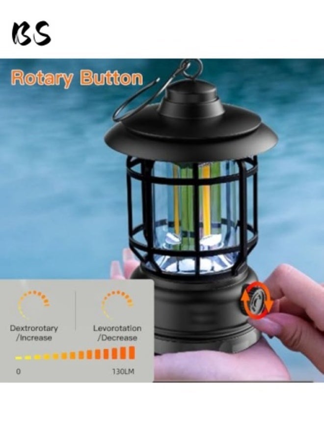 بي إس فانوس تخييم كلاسيكي بتقنية LED بسعة 1200 مللي أمبير | مصباح تخييم قابل لإعادة الشحن | مصباح معلق للتخييم | إضاءة قابلة للتعديل | منفذ Type-C | مناسب للخيام، الأماكن الخارجية، انقطاع التيار الكهربائي، المشي لمسافات طويلة، حالات الطوارئ، والصيد (أسود) - Image 5