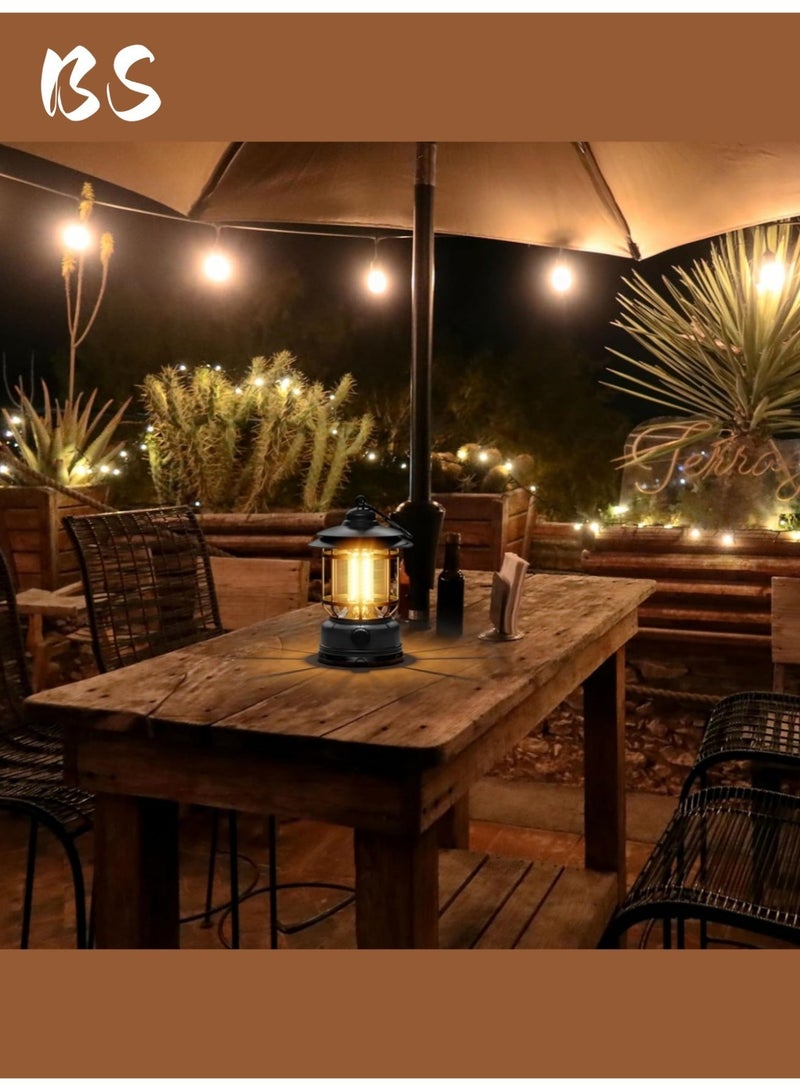 بي إس فانوس تخييم كلاسيكي بتقنية LED بسعة 1200 مللي أمبير | مصباح تخييم قابل لإعادة الشحن | مصباح معلق للتخييم | إضاءة قابلة للتعديل | منفذ Type-C | مناسب للخيام، الأماكن الخارجية، انقطاع التيار الكهربائي، المشي لمسافات طويلة، حالات الطوارئ، والصيد (أسود) - Image 3