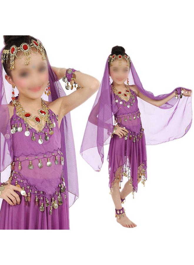 Kids Girls Belly Dance Costume Set Halloween Outfit Indian Dance Clothes (Deep purple)