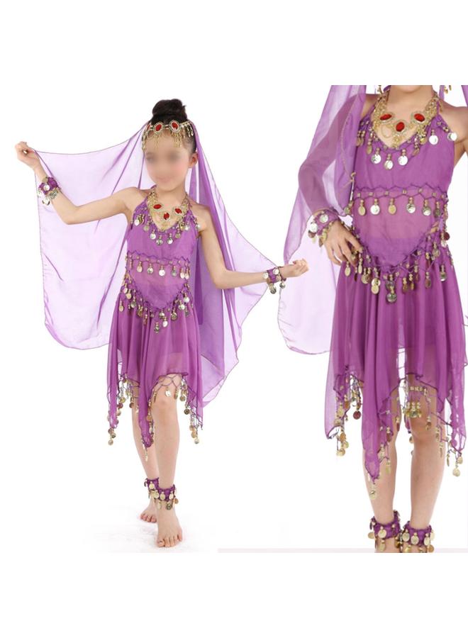 Kids Girls Belly Dance Costume Set Halloween Outfit Indian Dance Clothes (Deep purple)